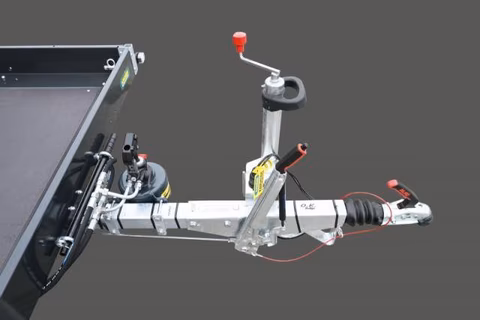 Anhängerkupplungs-System mit Stabilisierungstechnik und Kugelkopf in technischer Ansicht.